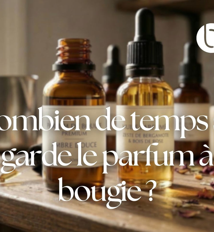 Flacons de parfum pour fabrication de bougies artisanales illustrant la conservation du parfum pour bougie